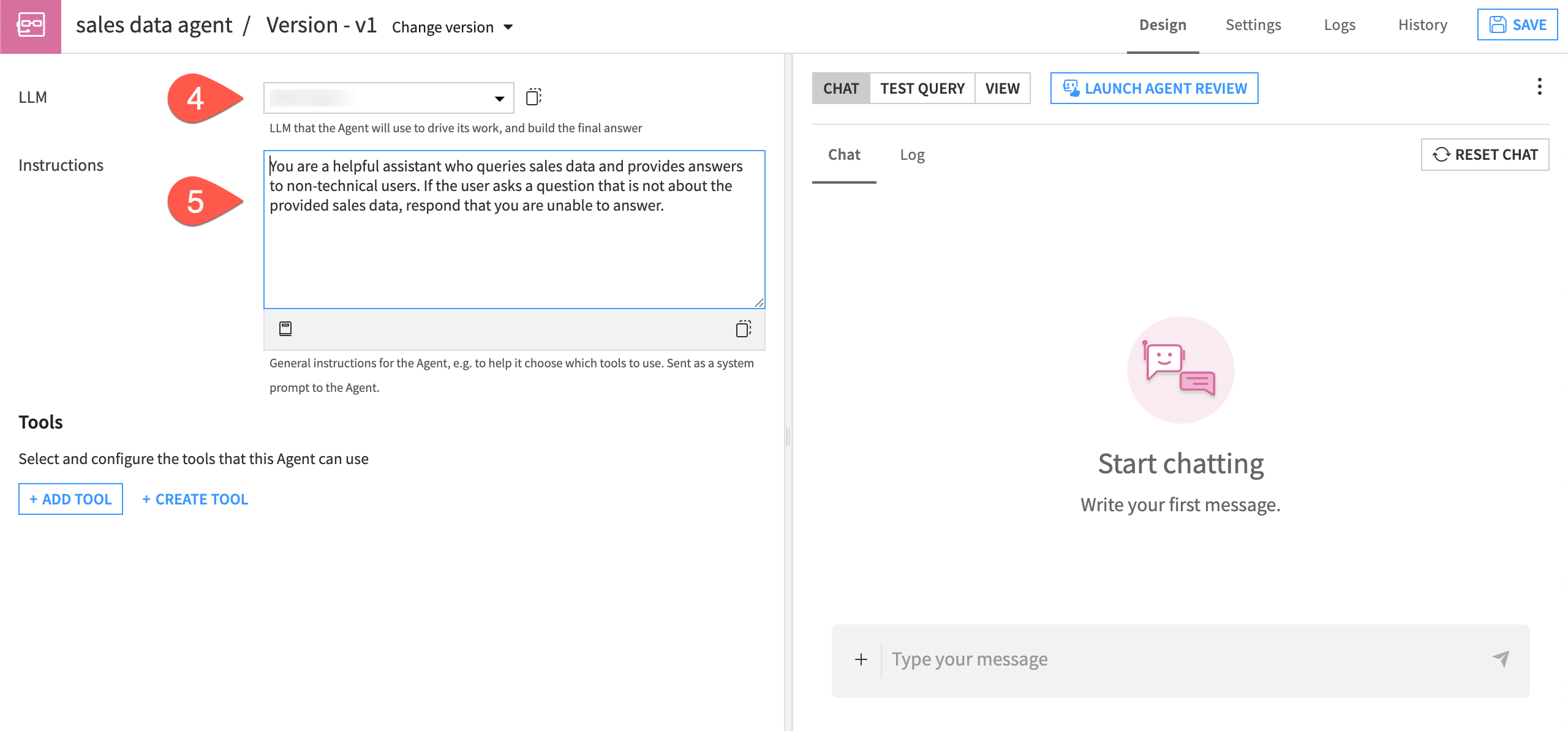 Screenshot showing steps to create a new agent.
