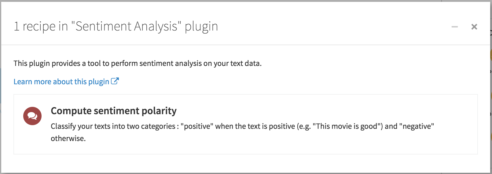 "Sentiment analysis plugin dialog