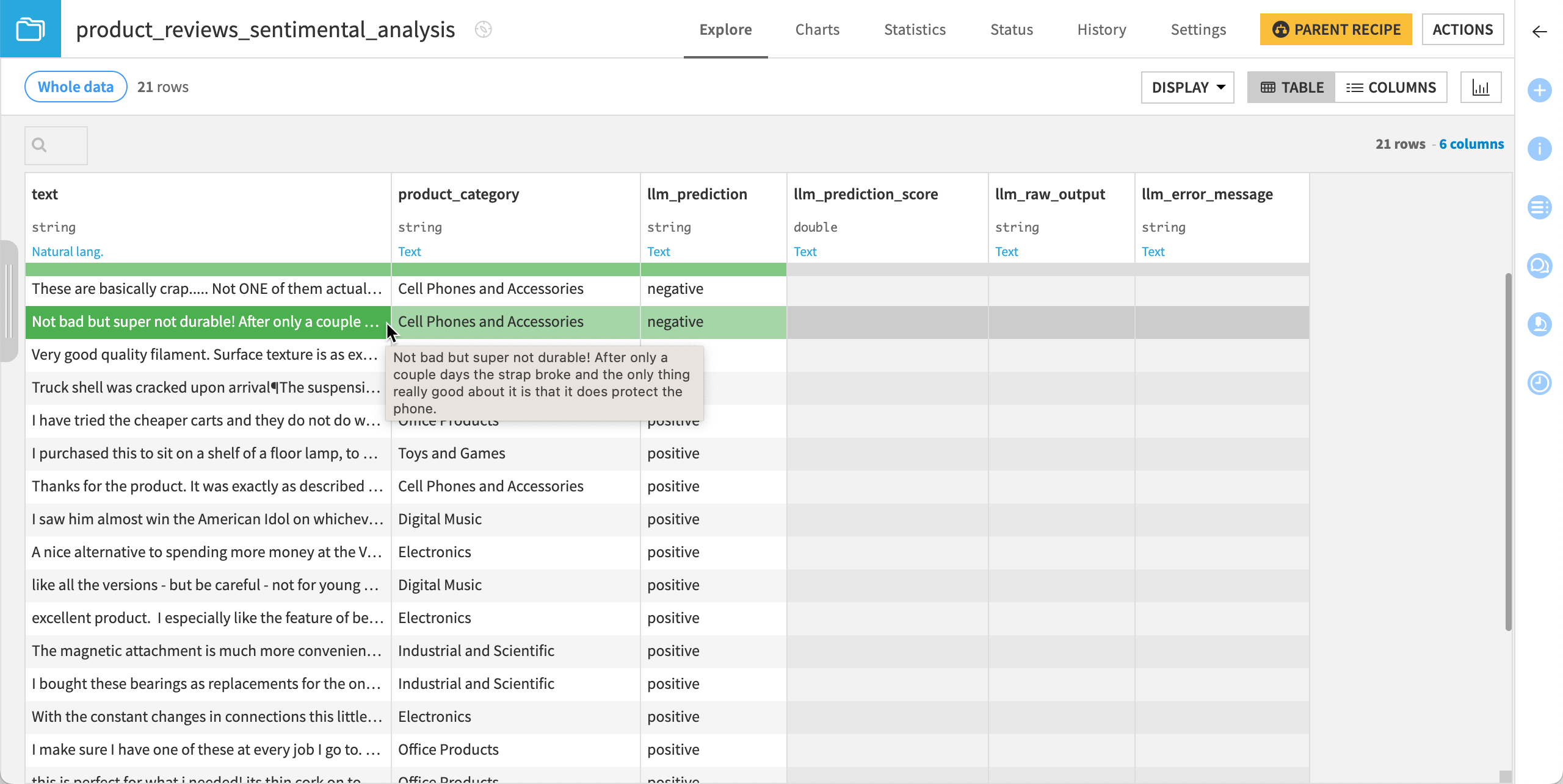 Screenshot of the output dataset.