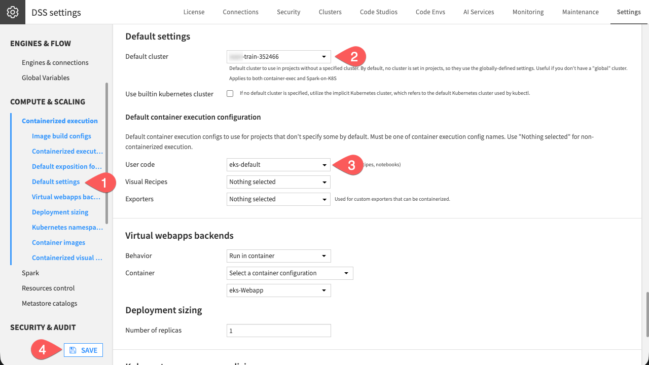 Screenshot of the default settings of the containerized execution panel.