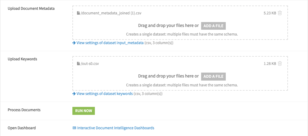 Dataiku screenshot of the project setup interface for uploading our own data