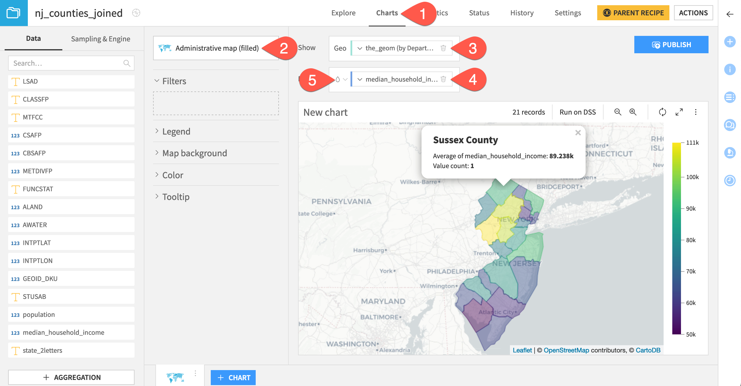 Dataiku screenshot of a filled administrative map.