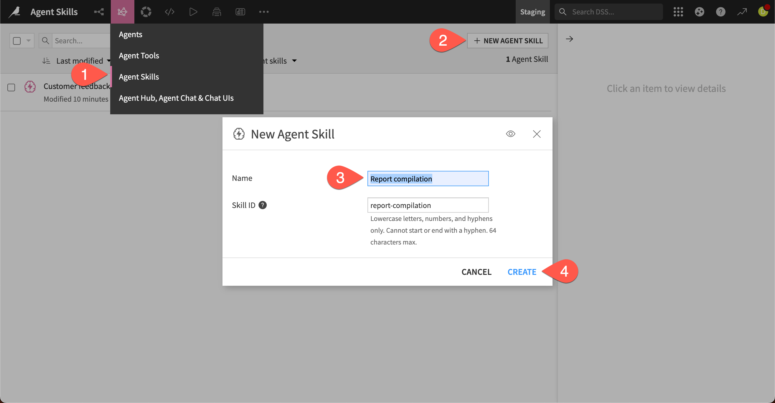 Screenshot showing steps to add a skill from the skills page.