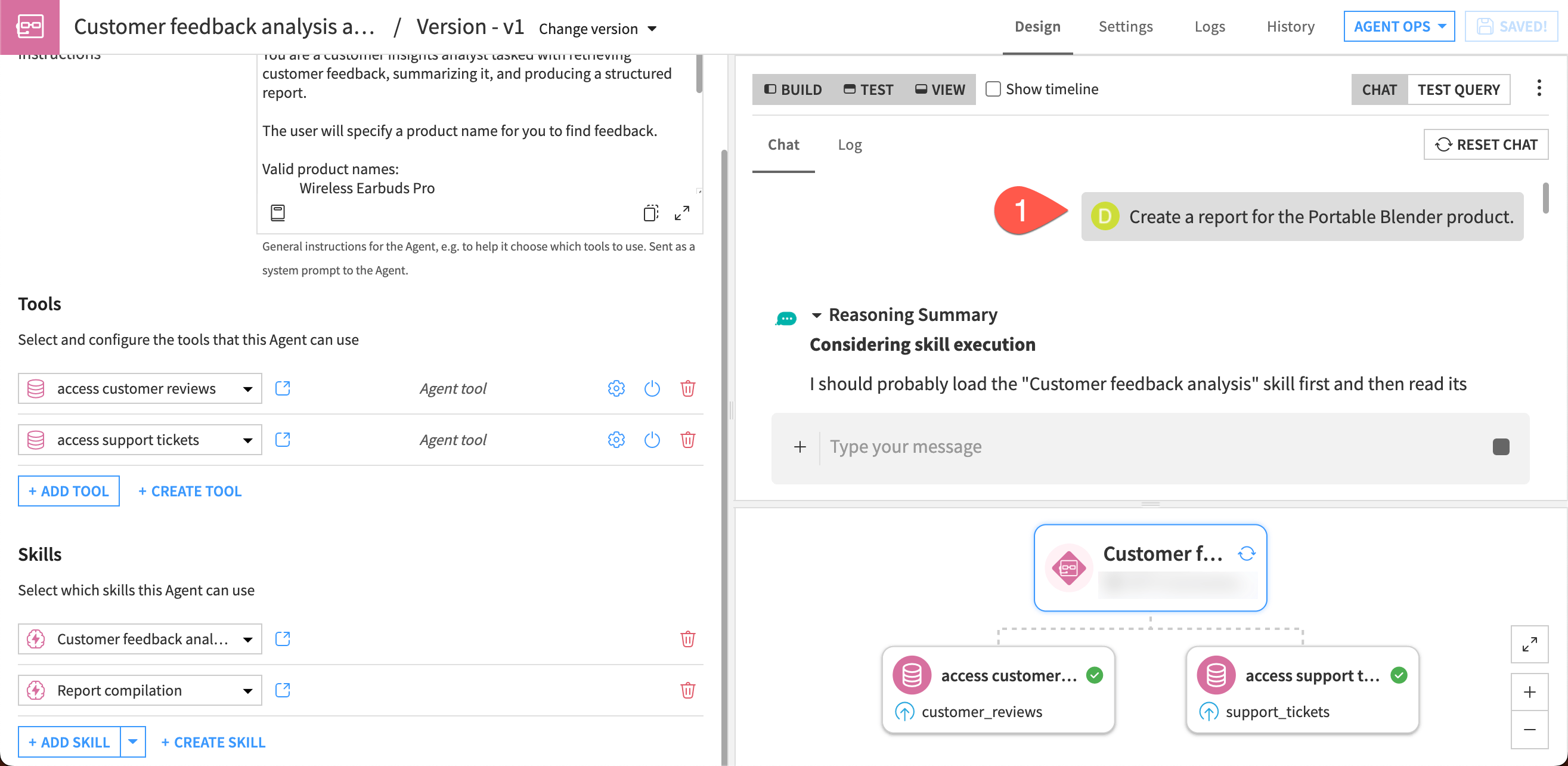 Screenshot showing steps to test the agent.