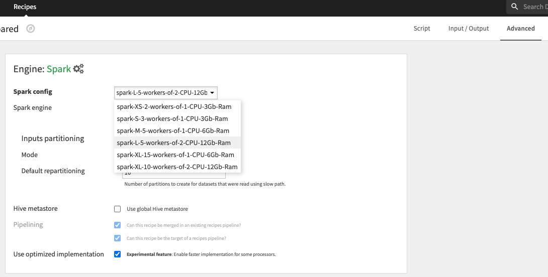 Dataiku screenshot of Spark configuration.