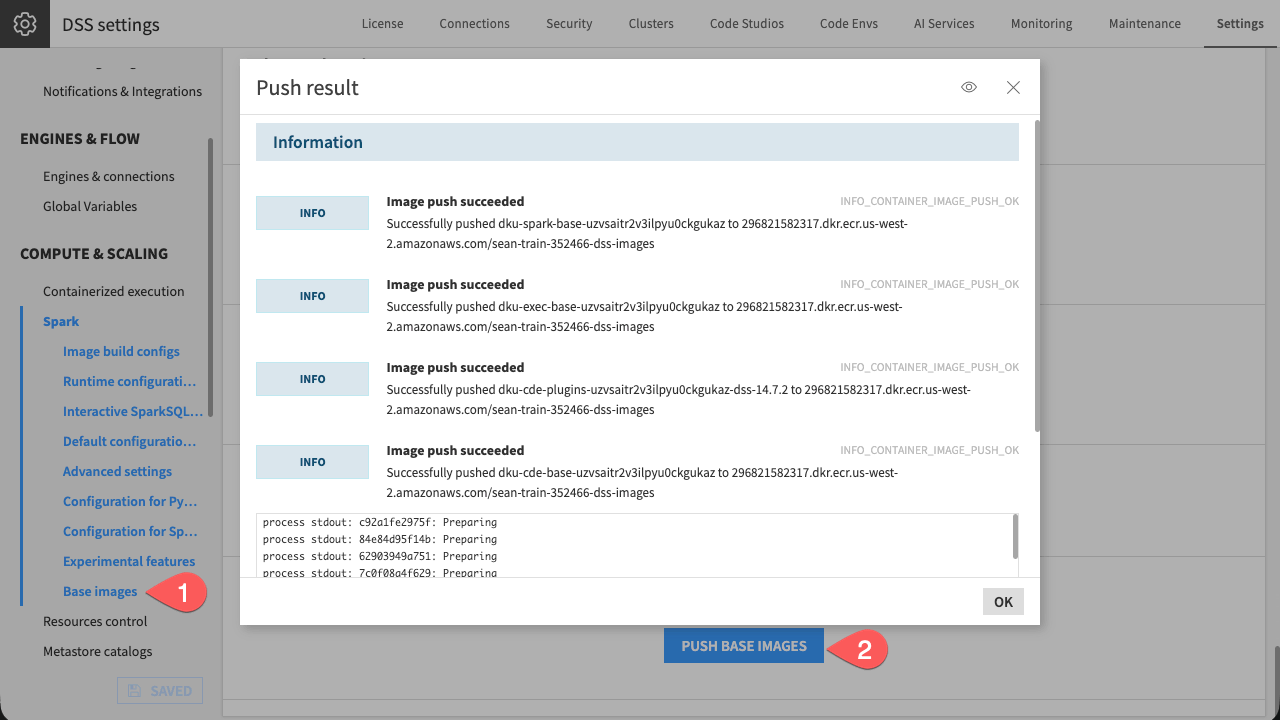 Screenshot of the push images logs.