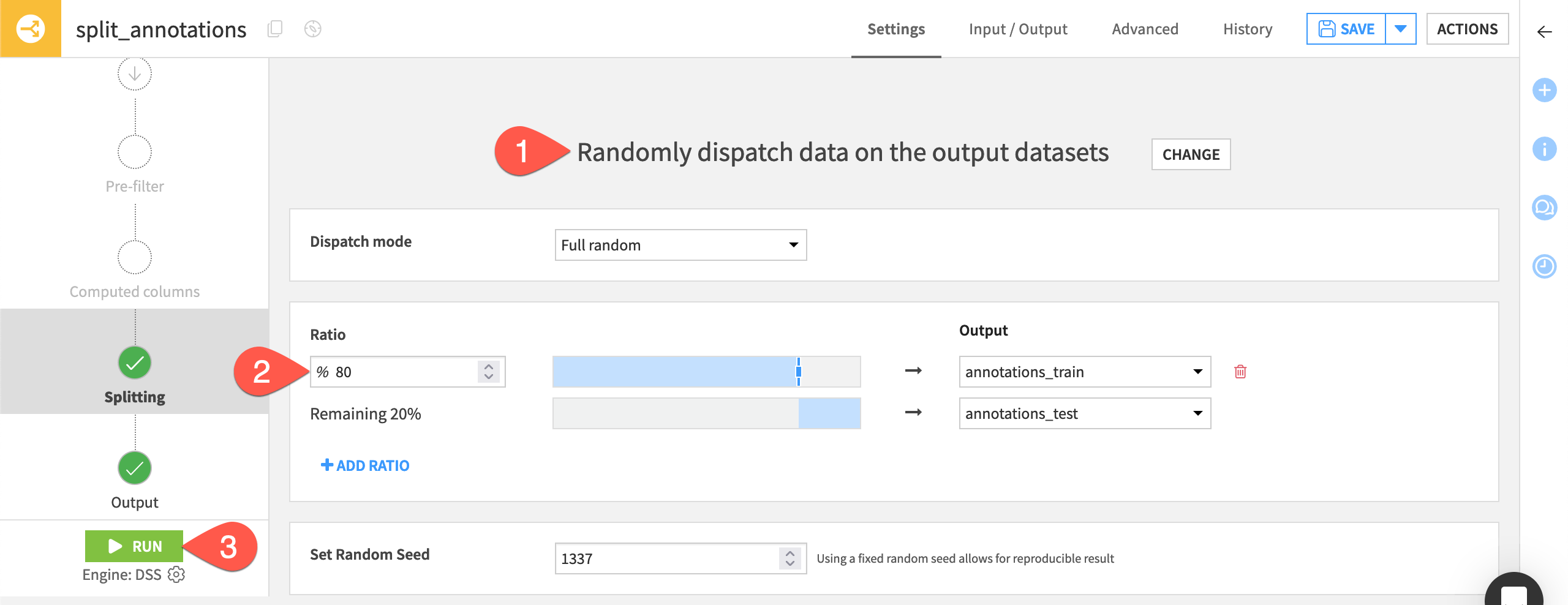 Screenshot showing the starting Flow with the *images* folder and *annotations* dataset