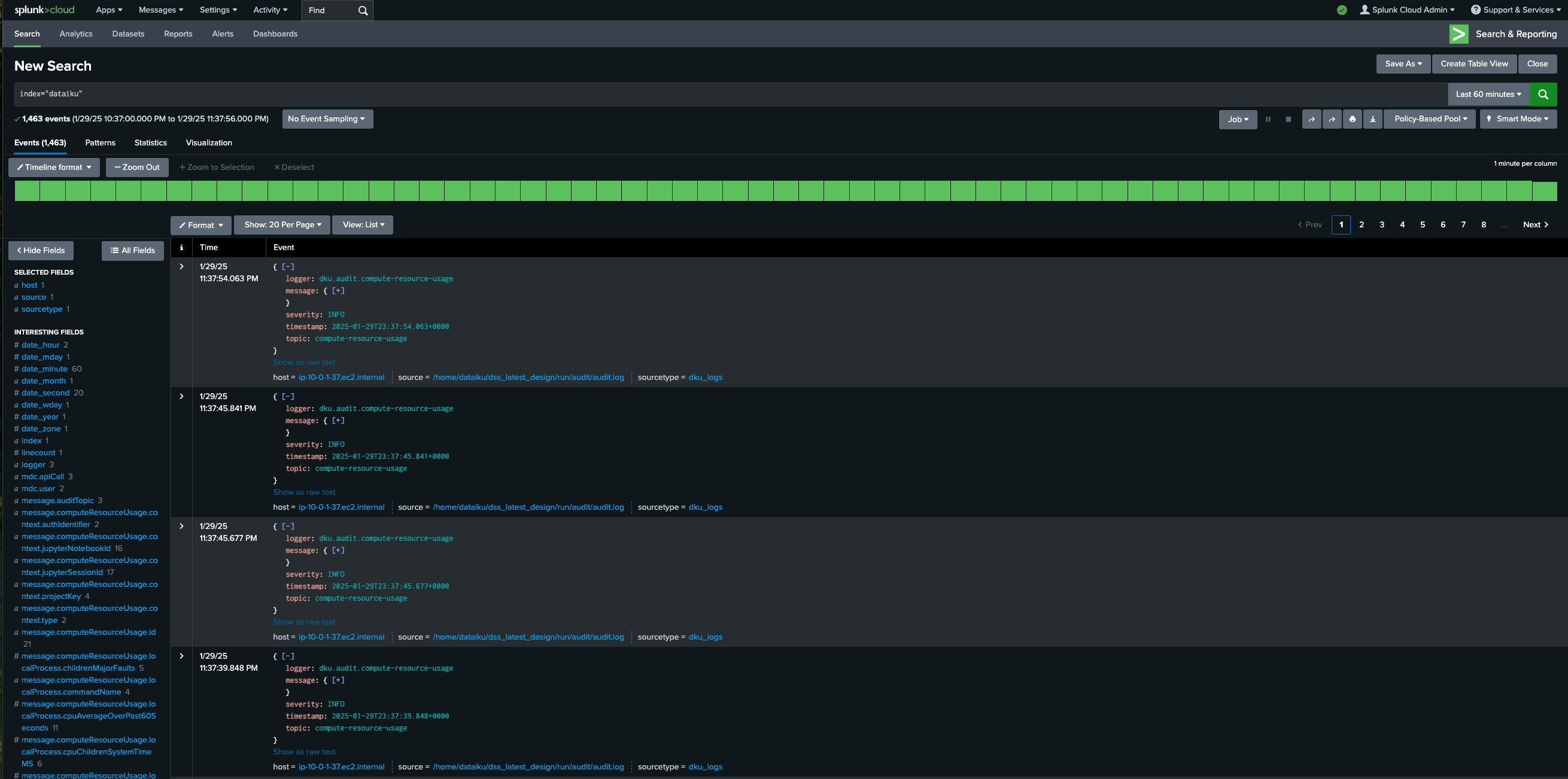 Dataiku logs in Splunk.