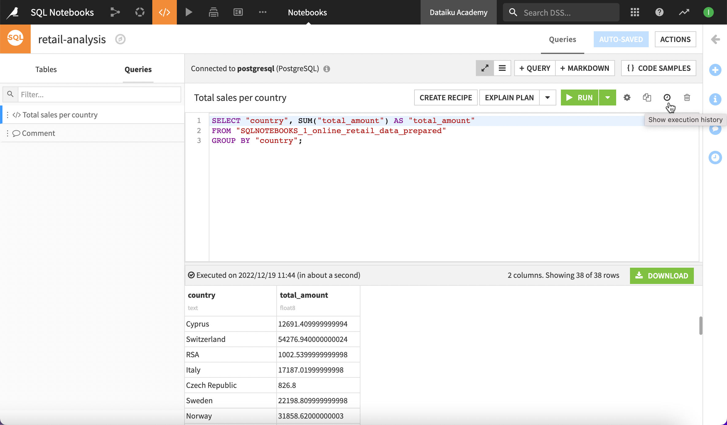 Example of a query cell.