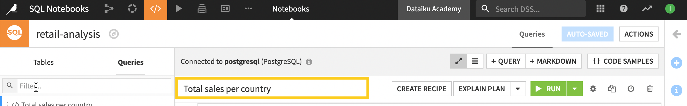 Field to rename a query cell.