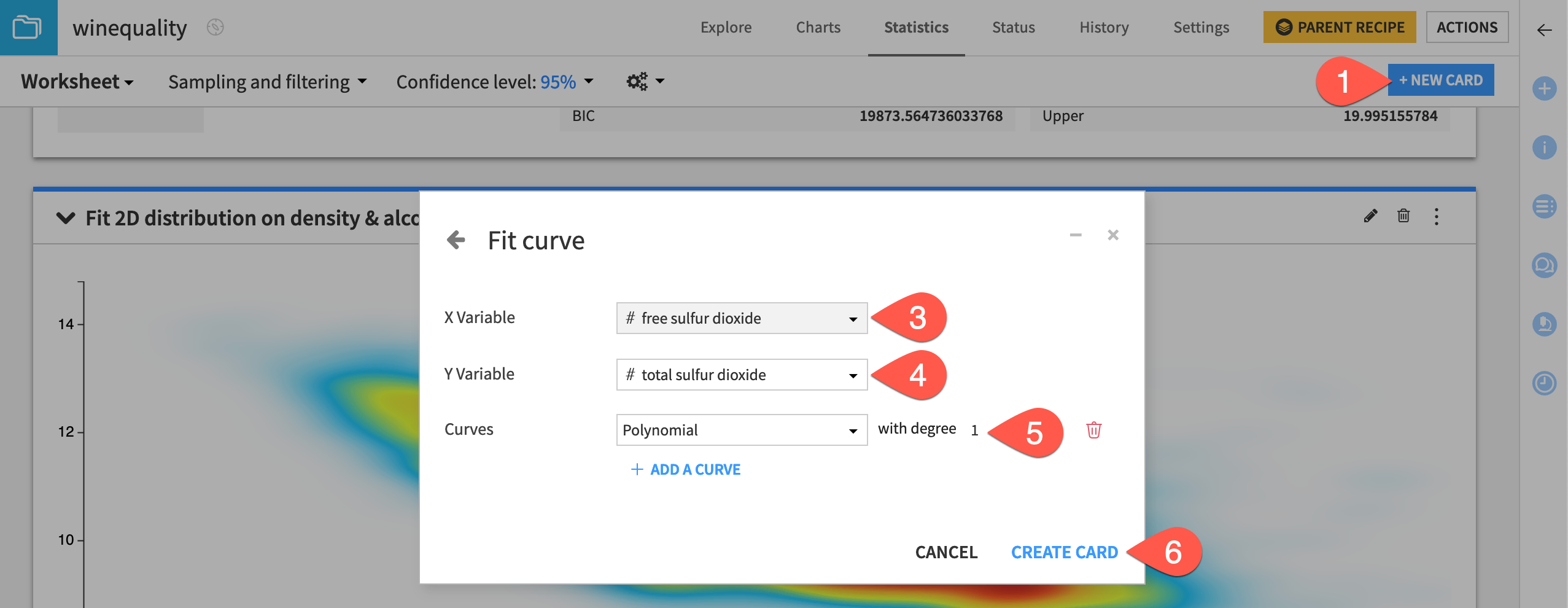 Dataiku screenshot of the dialog to create a fit curve card.