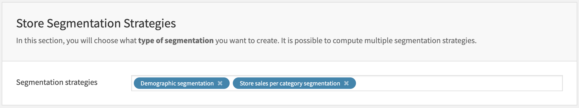 Dataiku screenshot of the Store Segmentation Strategies part of the Project Setup for Store Segmentation