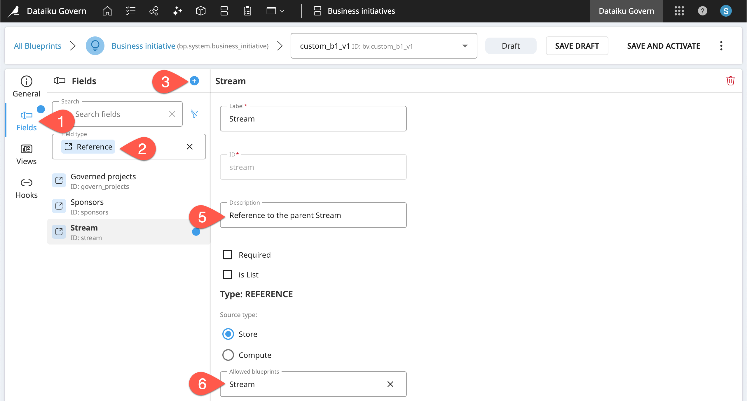 Dataiku screenshot of a stored parent field.