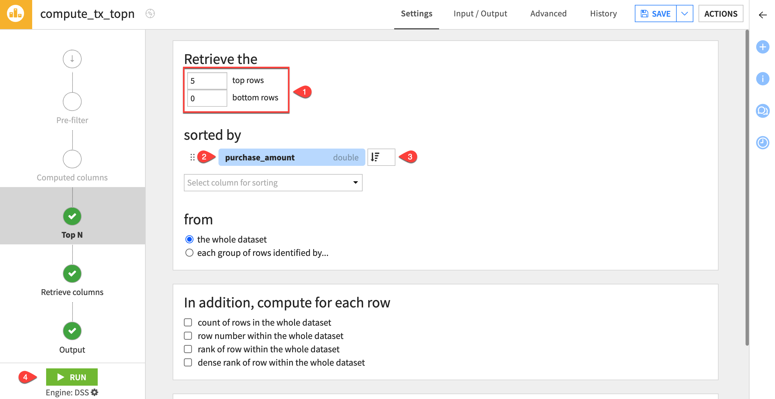 A screenshot of the Top N step in the Top N recipe.