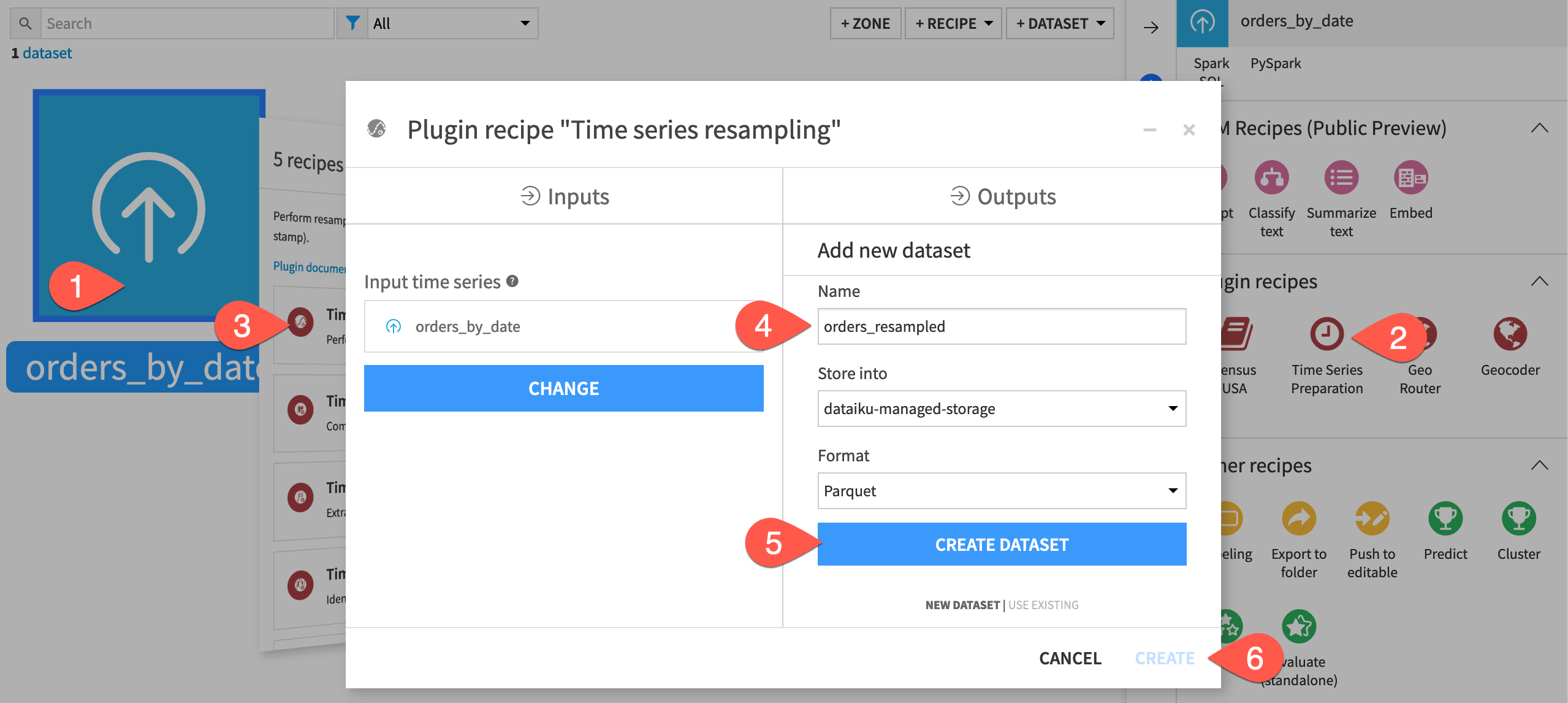 Dataiku screenshot of the dialog for creating a Resampling recipe.