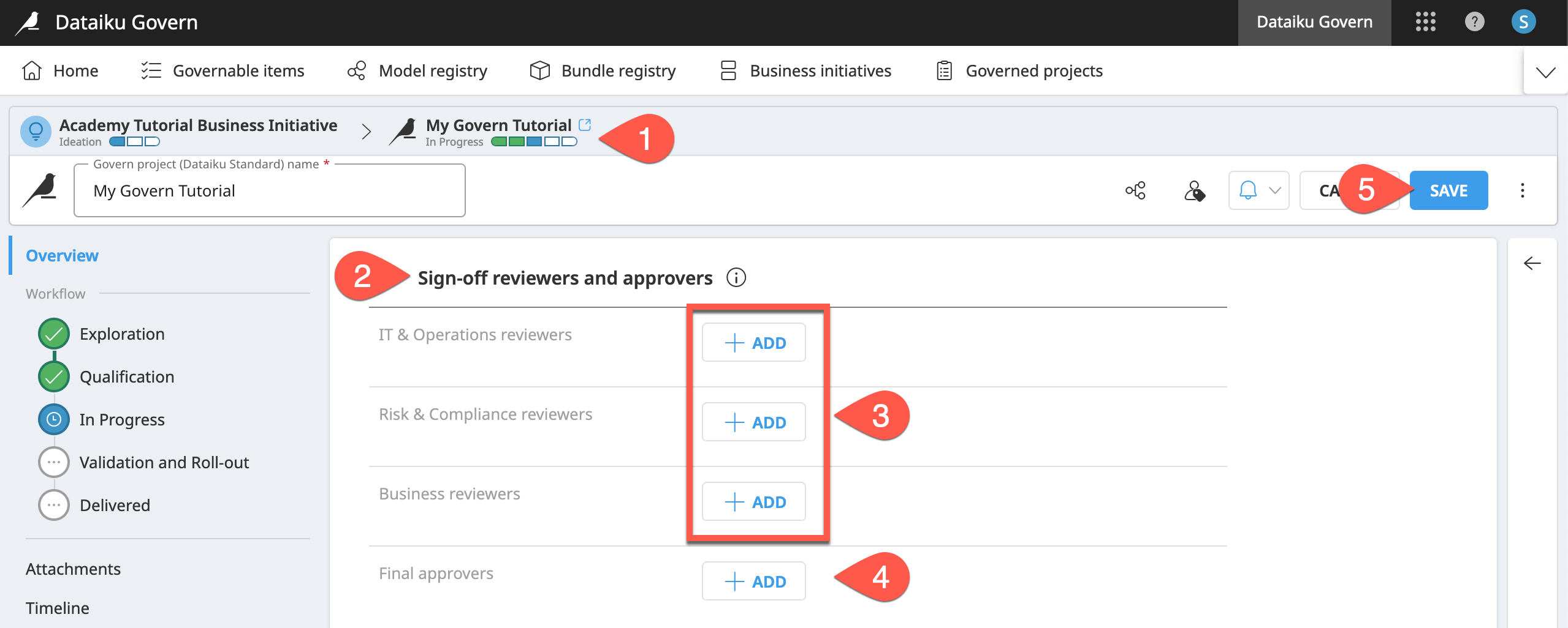 A screenshot of the sign-off configuration in the Govern project overview.