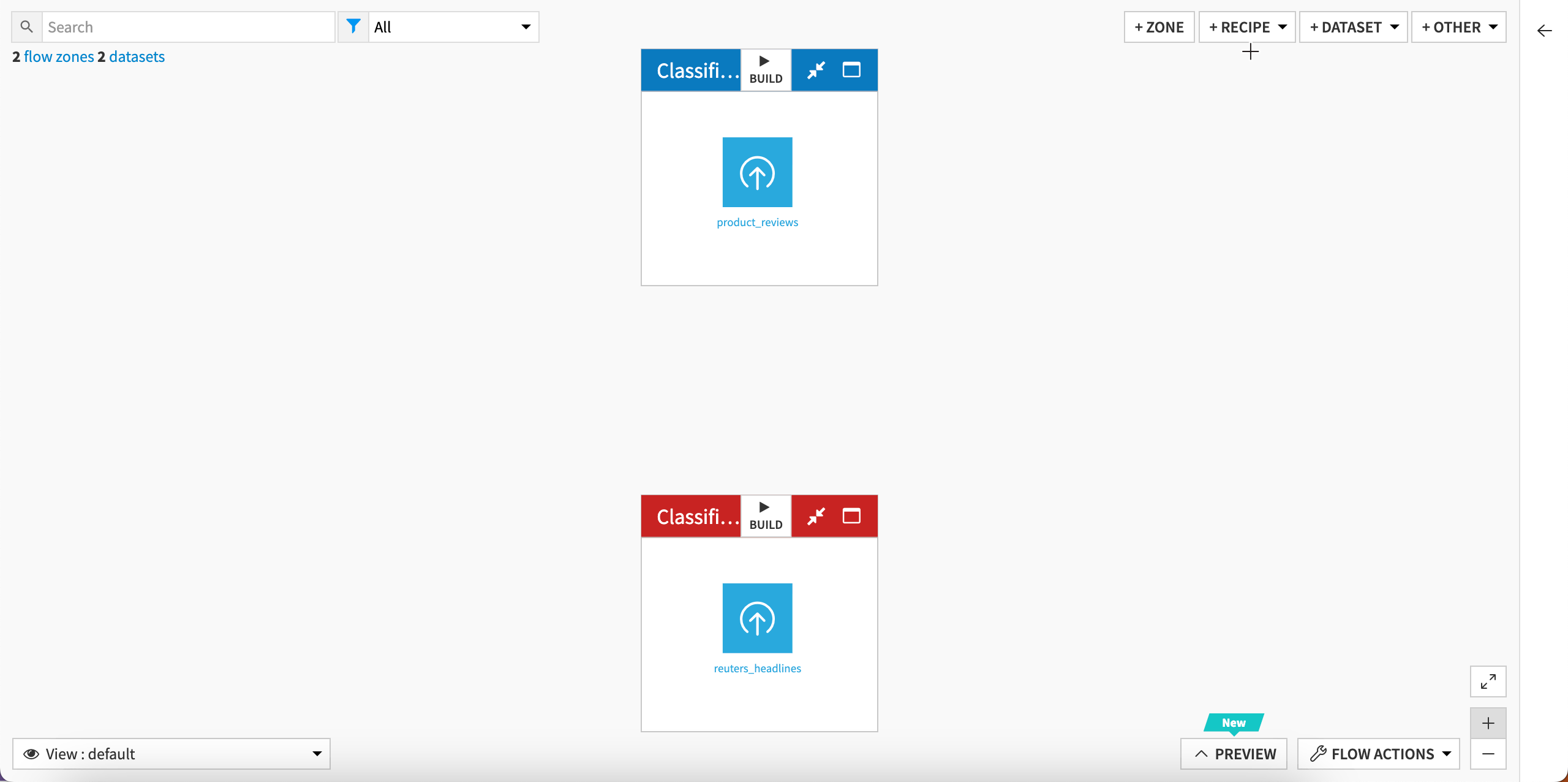 Screenshot of the initial Flow for the classification tutorial.