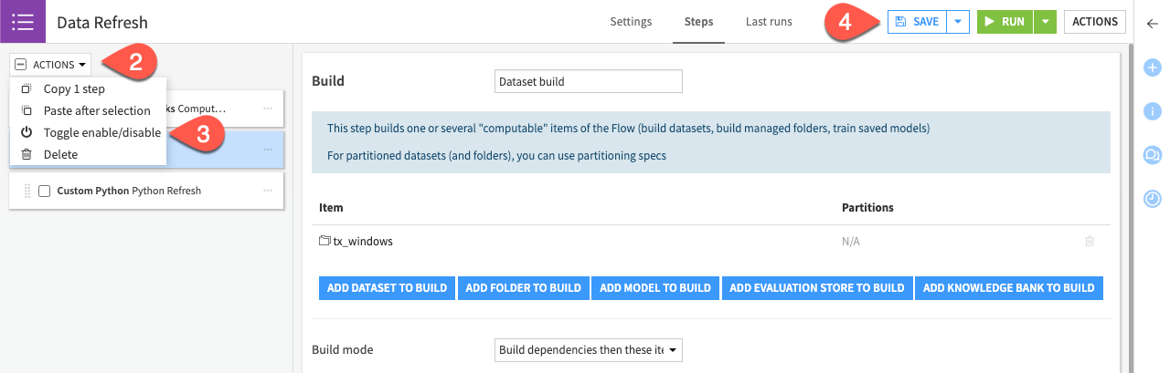 Dataiku screenshot of a custom python scenario step creation.