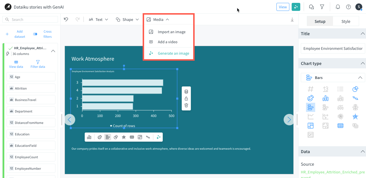 Dataiku screenshot of the media generation assistant.