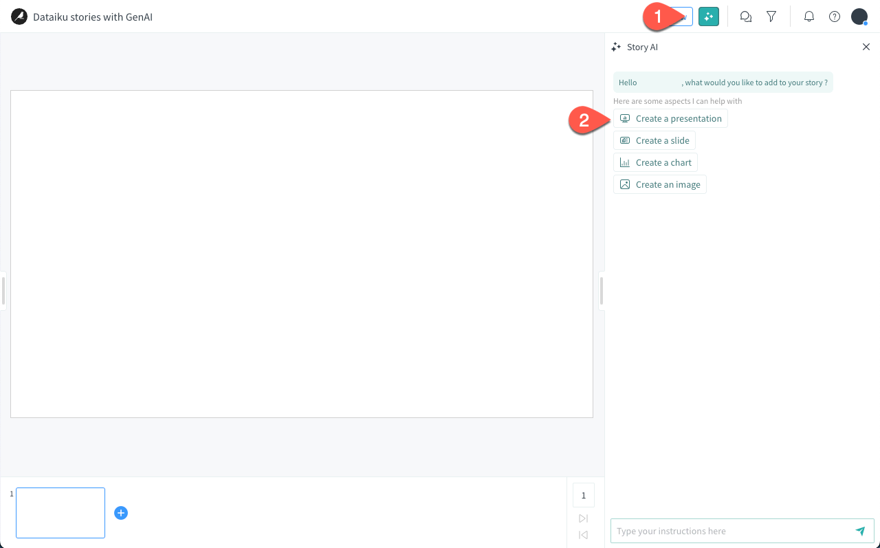 Dataiku screenshot of the presentation assistant of Dataiku stories.