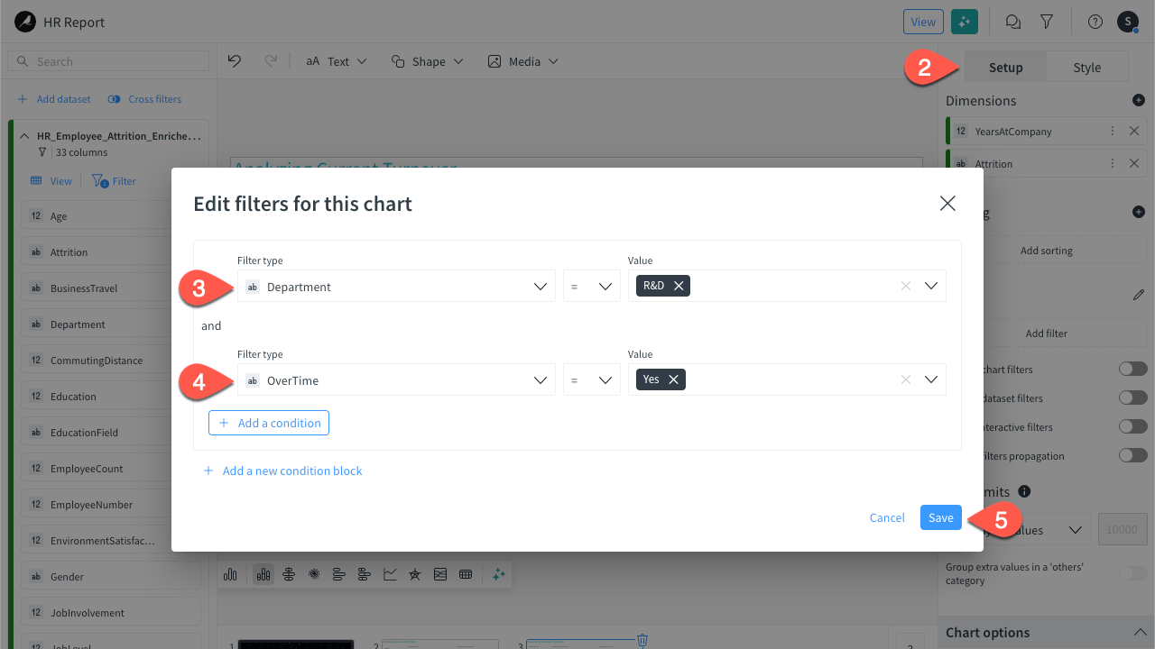 Dataiku screenshot of the filter set at the chart level.