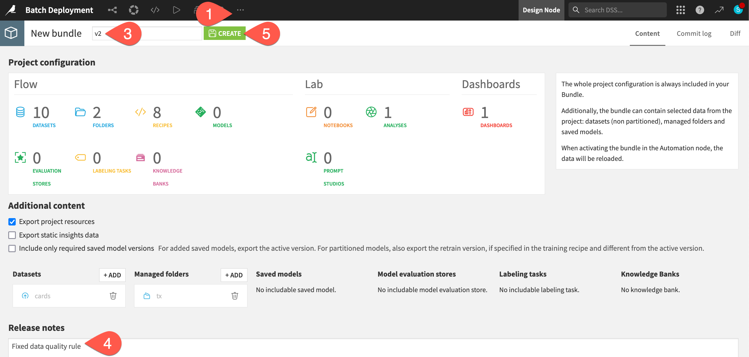 Dataiku screenshot of the second version of the project bundle.