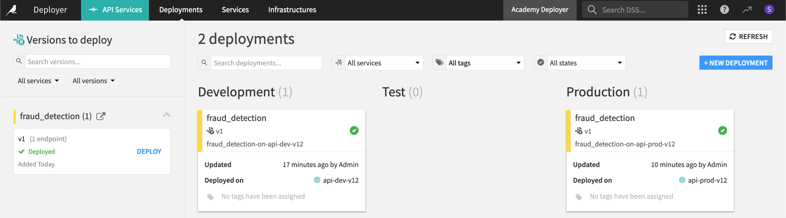 View deployed API service on dev and prod infrastructure.