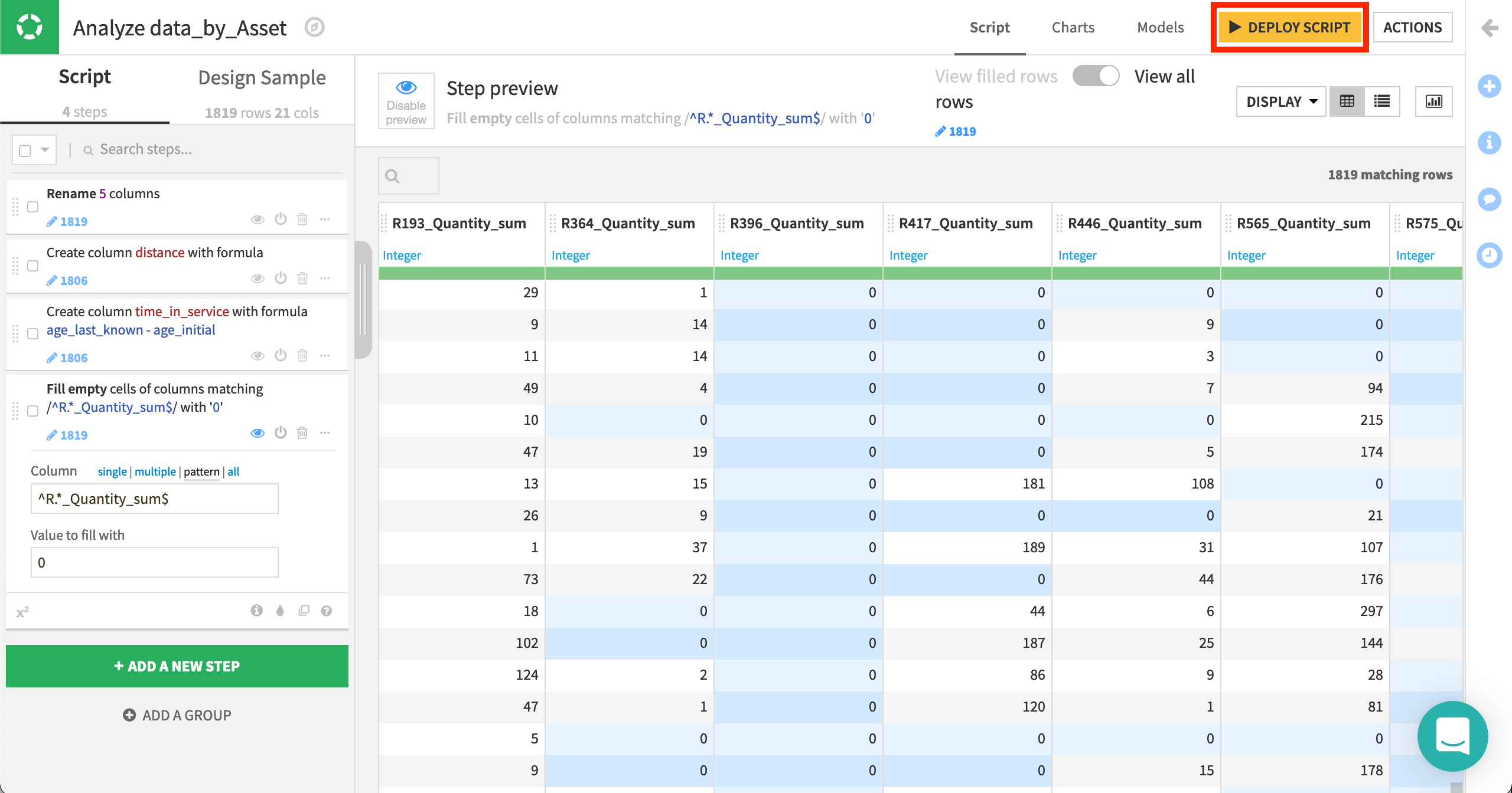 Dataiku screenshot of a visual analysis script.