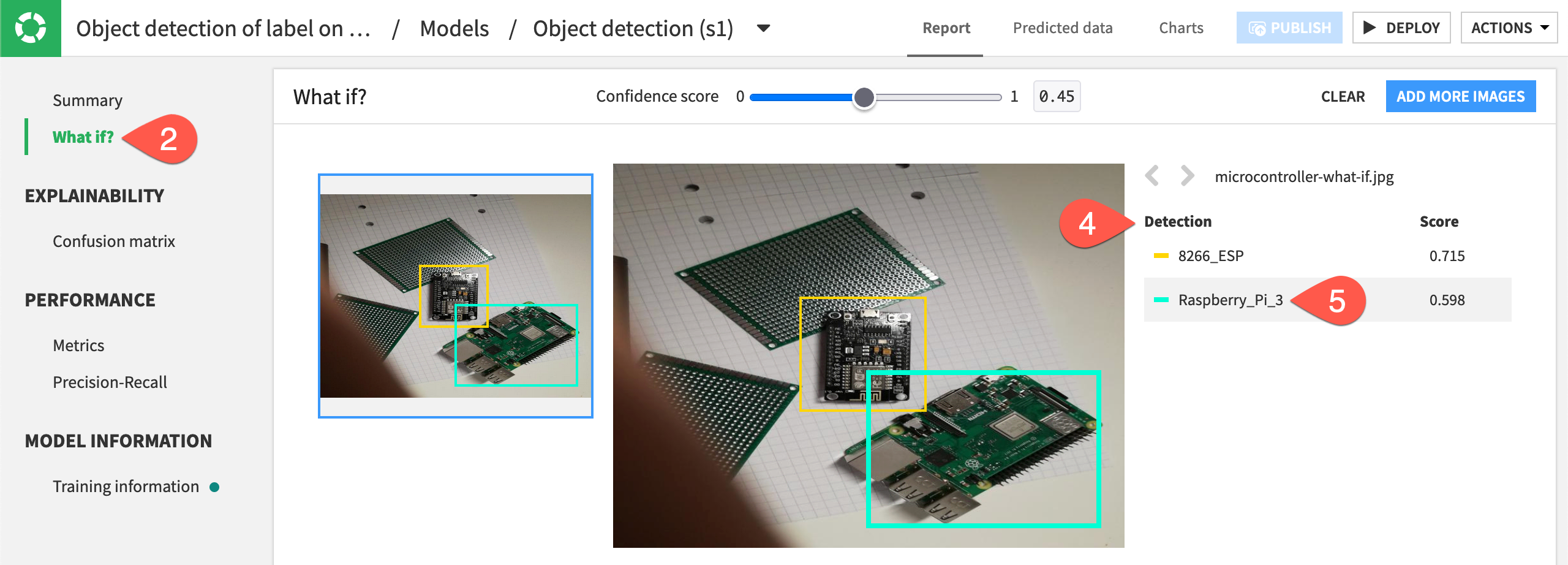 Using the what if feature to detect objects in new images.