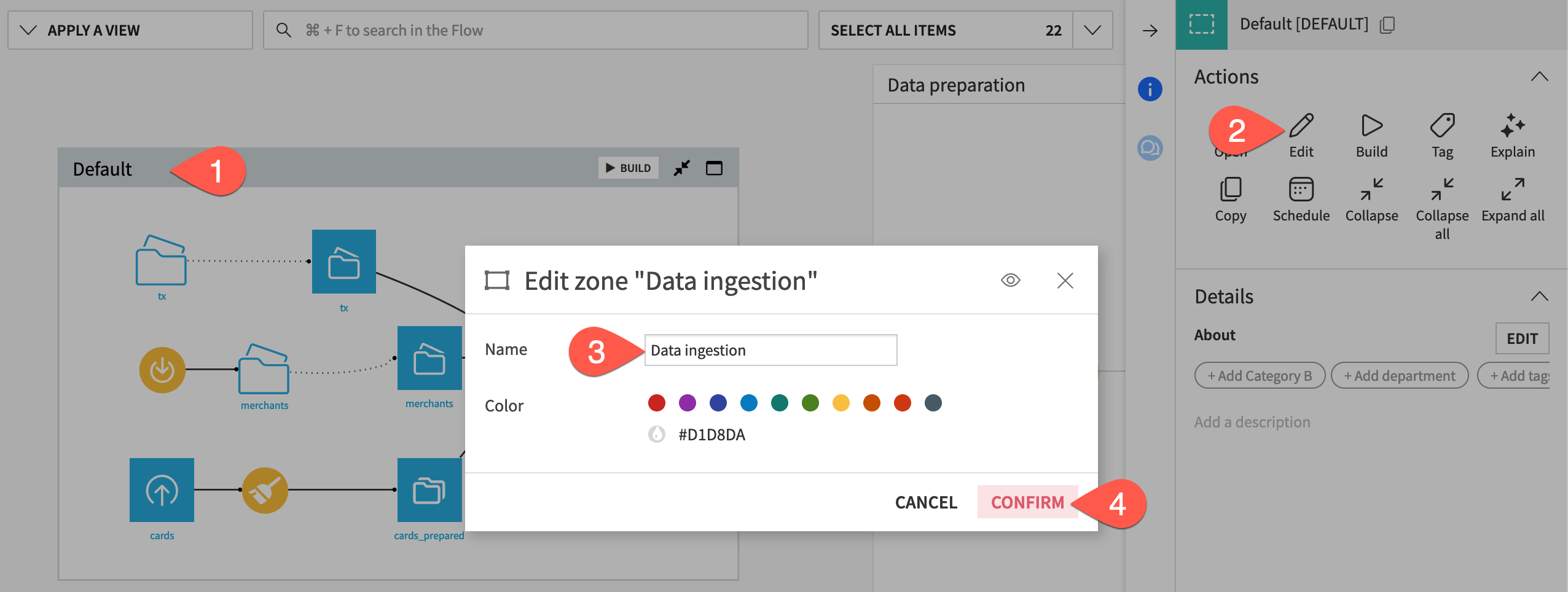 Dataiku screenshot of the dialog for renaming a Flow zone.